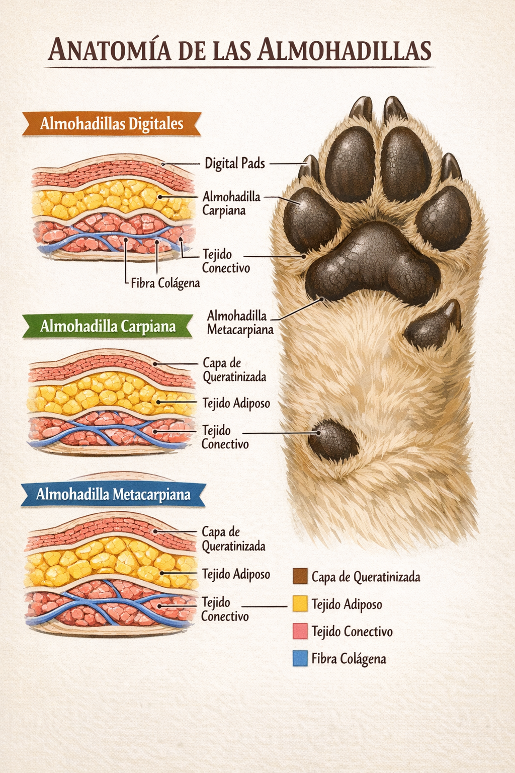 Anatomía almohadillas perros cuidado preventivo